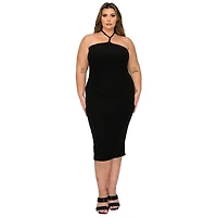 L I V D Women's Plus Sienna Tie Neck Rib Dress