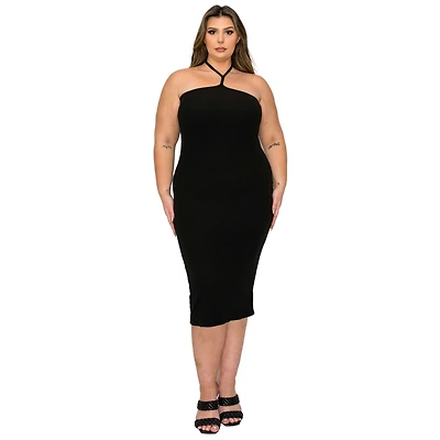 L I V D Women's Plus Sienna Tie Neck Rib Dress