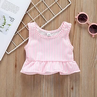 MyKids-USA Baby Girl Striped Graphic Ruffle Tops Combo Shorts One Pieces Swimsuit