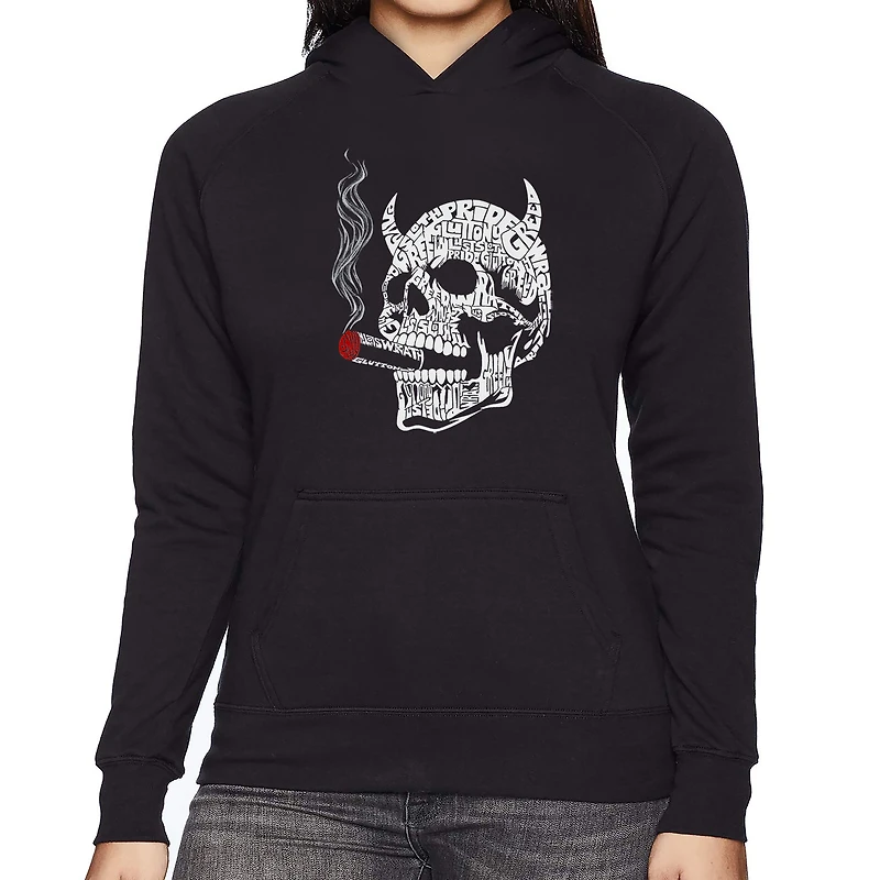 LA Pop Art 7 Deadly Sins Skull - Women's Word Hooded Sweatshirt