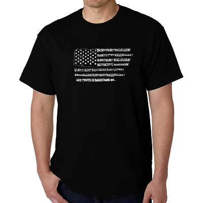 LA Pop Art Men's Crew Neck Short Sleeve T-Shirt - 100% Cotton, American Flag Word Regular Fit