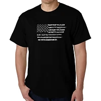 LA Pop Art Men's Crew Neck Short Sleeve T-Shirt - 100% Cotton, American Flag Word Regular Fit