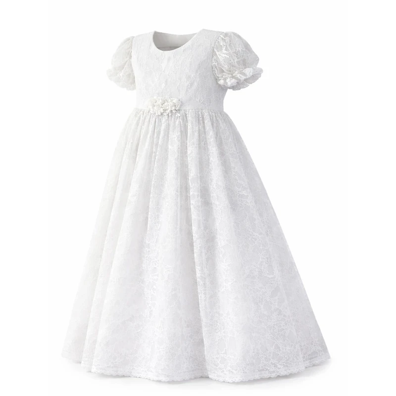 Laurenza's Baby Girls Lace Heirloom Short-Sleeve Baptism Christening Gown