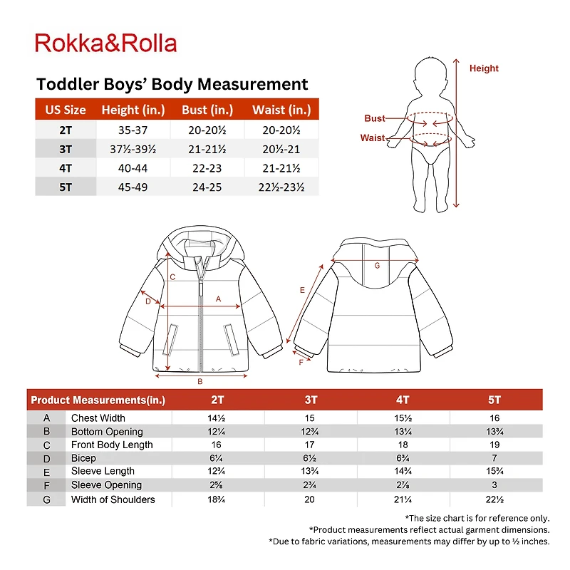 Rokka&Rolla Toddler Boys Water-Resistant Fleece-Lined Puffer Jacket