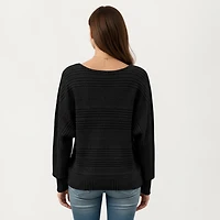 Anna-Kaci Women's Striped Boat Neck Relaxed Fit Long Sleeve Knit Sweater