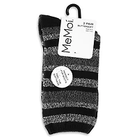 MeMoi Women's 2 Pair Pack Multi Stripes Buttersoft Crew Socks