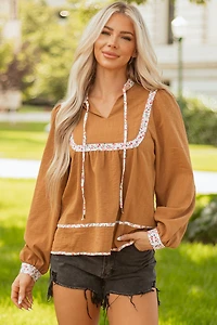Threaded Pear Women's Iridora Long Puff Sleeve Blouse
