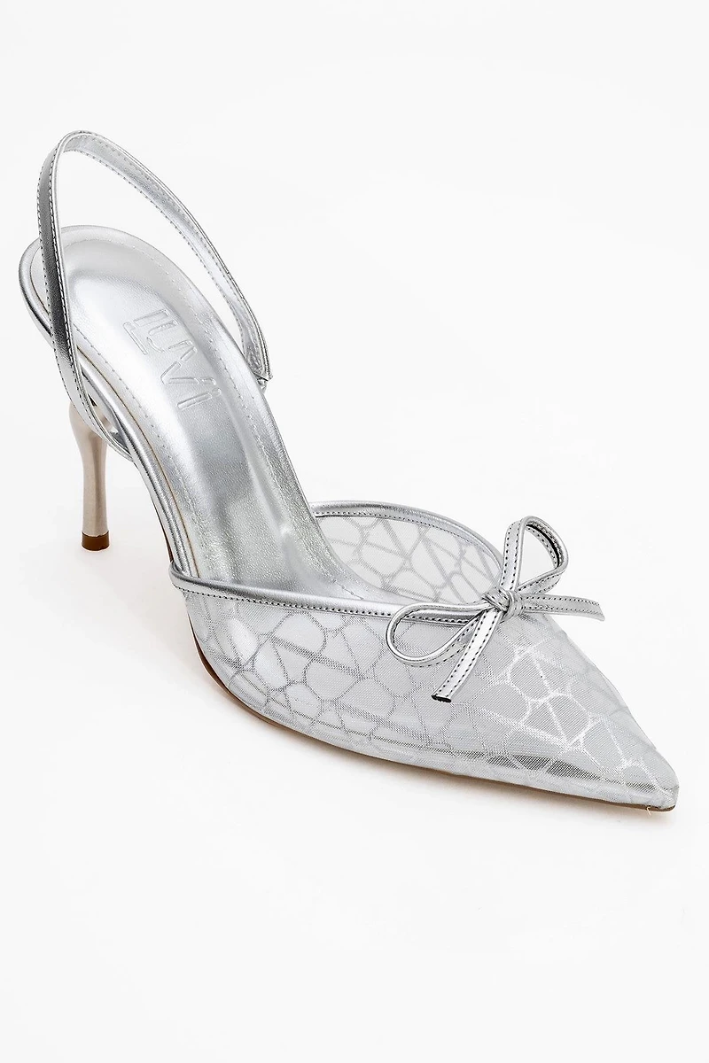 Prologue Shoes Womens Peony Mesh Bow Pointed Toe Pump