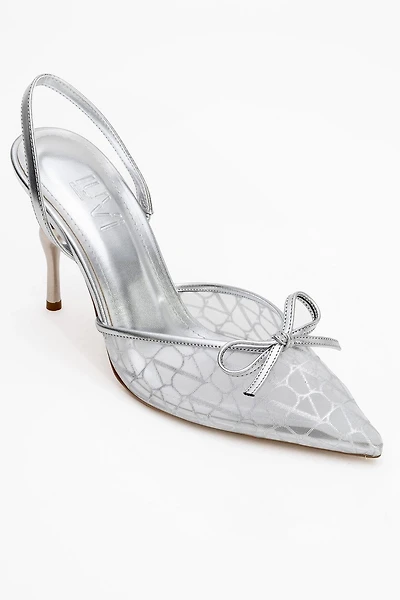 Prologue Shoes Womens Peony Mesh Bow Pointed Toe Pump