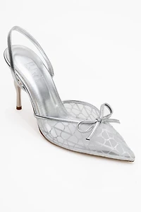 Prologue Shoes Womens Peony Mesh Bow Pointed Toe Pump