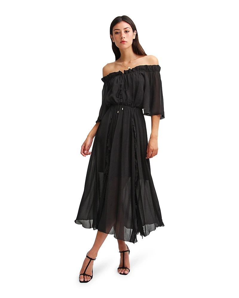 Belle & Bloom Womens Amour Ruffled Midi Dress