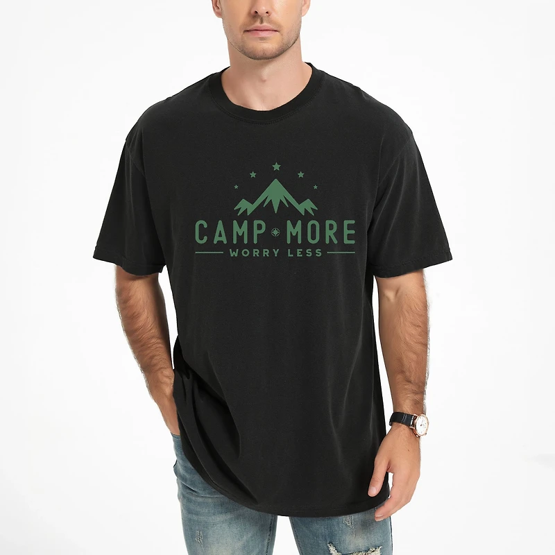 Simply Sage Market - Camp More Worry Less Mountains Men's Garment Dyed Graphic T-Shirt