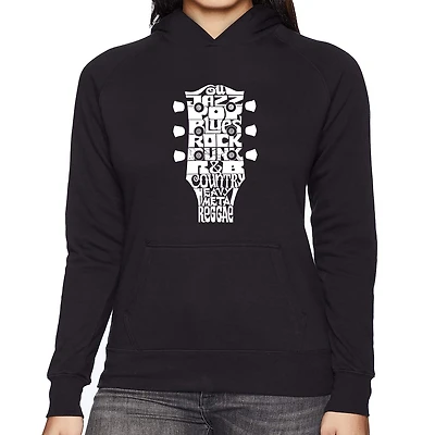 LA Pop Art Guitar Head Music Genres - Women's Word Hooded Sweatshirt