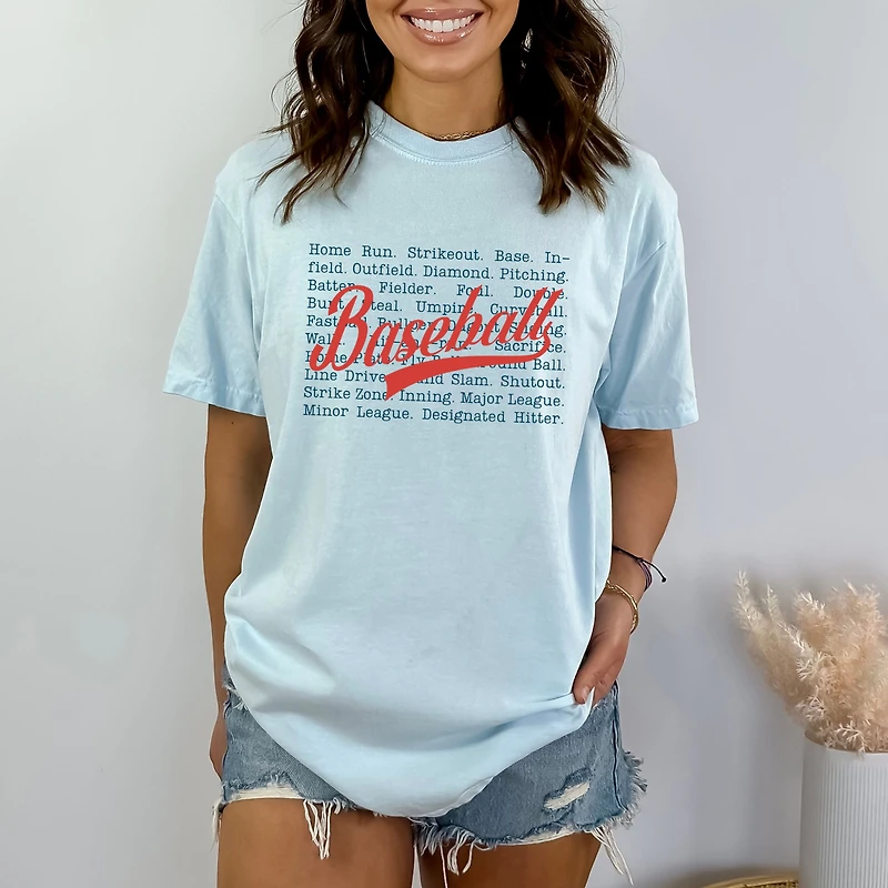Simply Sage Market - Baseball Words Stacked Women's Garment Dyed Graphic T-Shirt