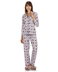 MeMoi Women's Crazy Cats Notch Collar Cotton Blend Pant Pajama Set