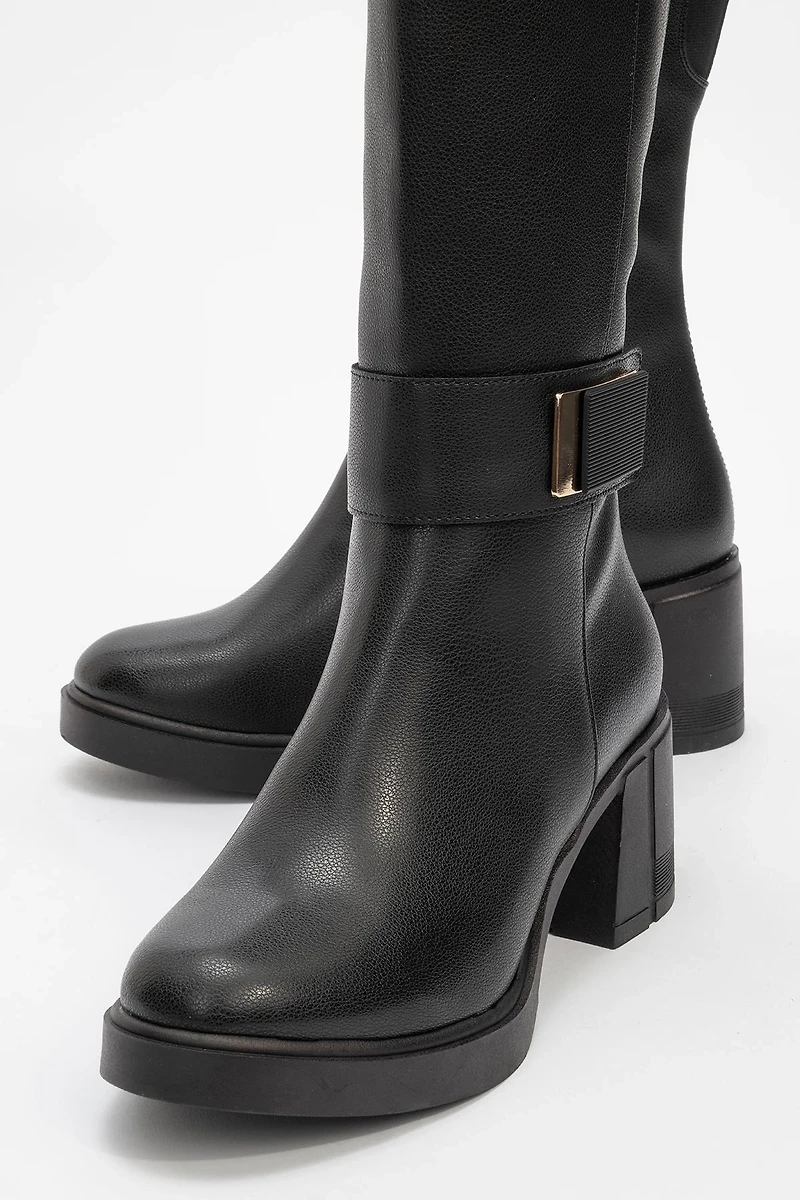 Prologue Shoes Womens Moreni Stretch Buckle Block Heel Knee High Boot