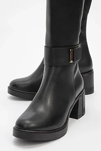 Prologue Shoes Womens Moreni Stretch Buckle Block Heel Knee High Boot