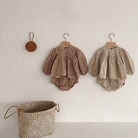 MyKids-USA Baby Girl Plaid Pattern Loose Blouses With Shorts Sets