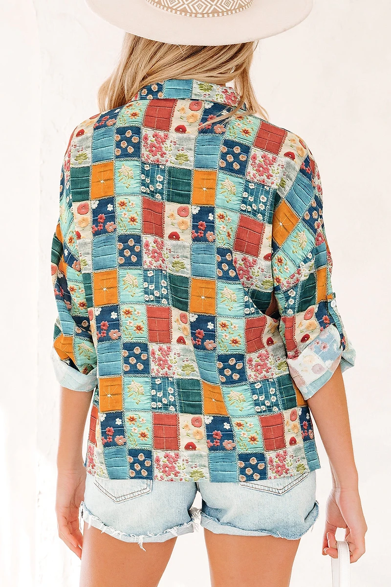 Threaded Pear Women's Zyla Up Sleeve Shift Blouse