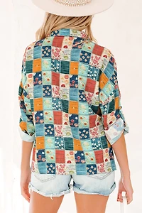 Threaded Pear Women's Zyla Up Sleeve Shift Blouse