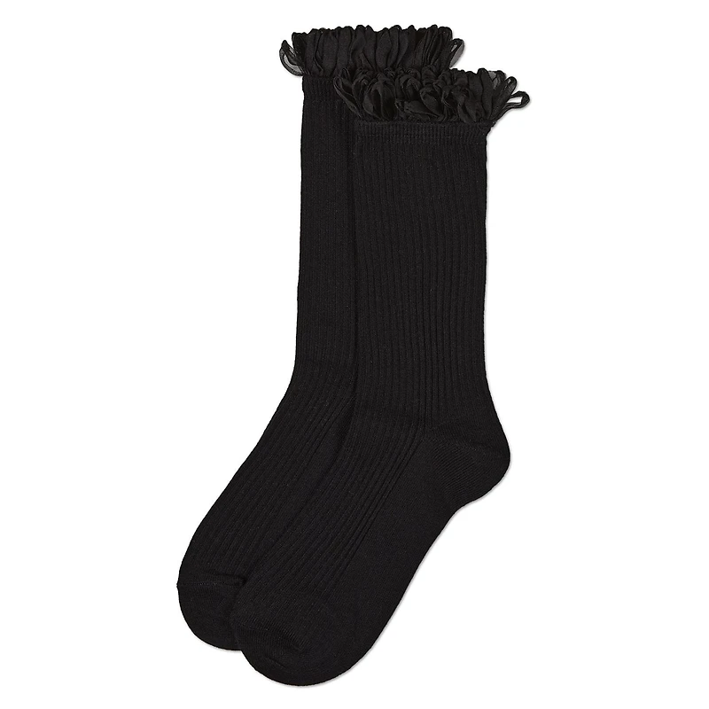 MeMoi Women's Fine Rib Loop Cuff Crew Socks