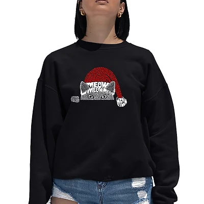 LA Pop Art Christmas Peeking Cat - Women's Word Crewneck Sweatshirt