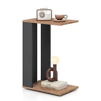 SUGIFT 2-Tier C-Shaped Side Table with Universal Wheels and Shelf 16.5-lb Tabletop Capacity Rustic Brown & Anthracite
