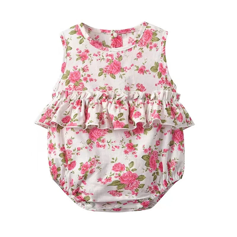MyKids-USA Baby Girl Floral Print Graphic Ruffle Design Sleeveless bodysuit & Headband