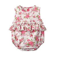 MyKids-USA Baby Girl Floral Print Graphic Ruffle Design Sleeveless bodysuit & Headband