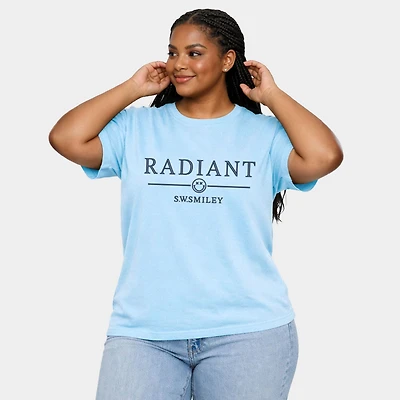 Simply Sage Market - S.W.Smiley Embroidered Radiant Smiley Outline Women's Plus Sized Garment Dyed Graphic T-Shirt