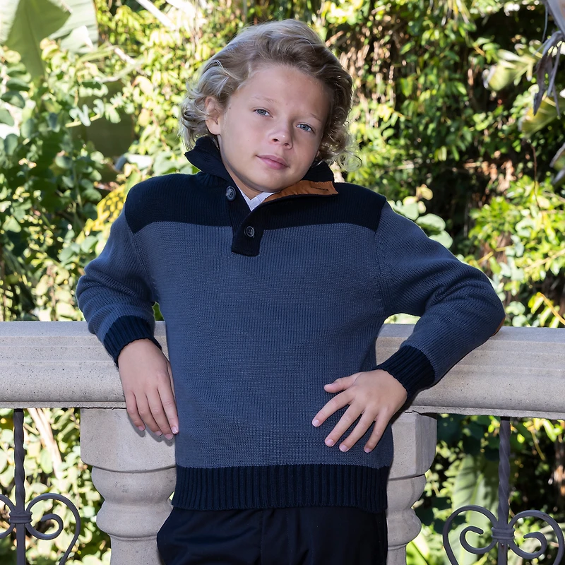 Gioberti Boy's 100% Cotton Button Down Collar Knitted Pullover Sweater