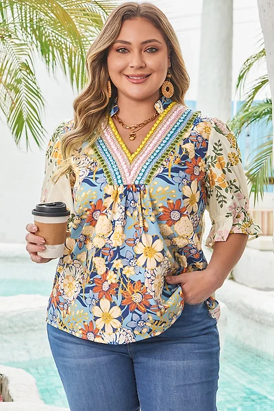 Threaded Pear Women's Alayna Woven Half Sleeve PLUS Blouse