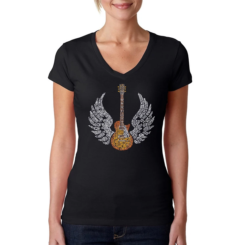 LA Pop Art Womens Word V-Neck T-Shirt - Lyrics To Freebird