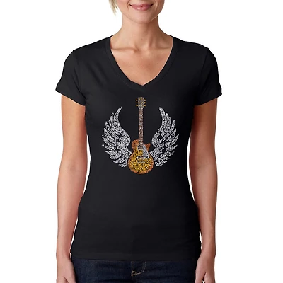 LA Pop Art Womens Word V-Neck T-Shirt - Lyrics To Freebird