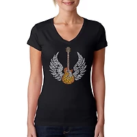 LA Pop Art Womens Word V-Neck T-Shirt - Lyrics To Freebird