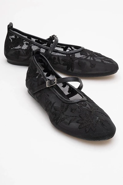 Prologue Shoes Womens Juny Mesh Floral Embroidery Ballet Flat