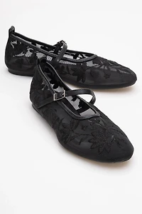 Prologue Shoes Womens Juny Mesh Floral Embroidery Ballet Flat