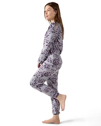 MeMoi Women's 2 Piece Purple Blossom Long Sleeve and Tapered Pant Pajama Set