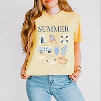 Simply Sage Market - Summer Blue Collage Women's Boxy Crop Top Graphic T-Shirt