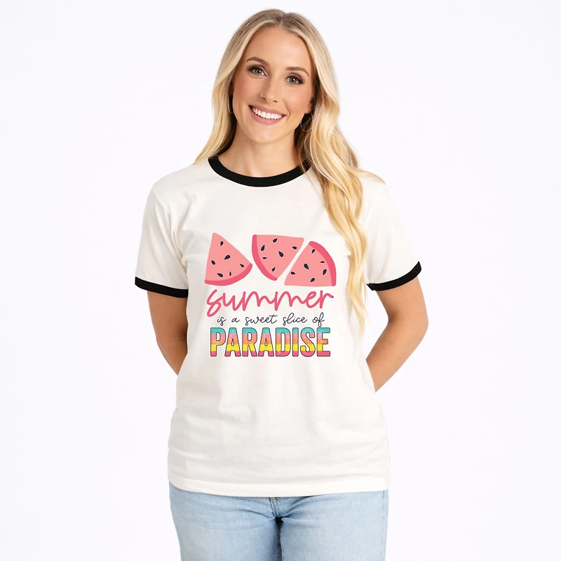 Simply Sage Market - Summer Is A Sweet Slice Of Paradise Women's Ringer Graphic T-Shirt