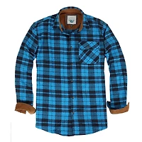 Gioberti Men's Long Sleeve Brushed Flannel Plaid Checkered Shirt with Corduroy Contrast