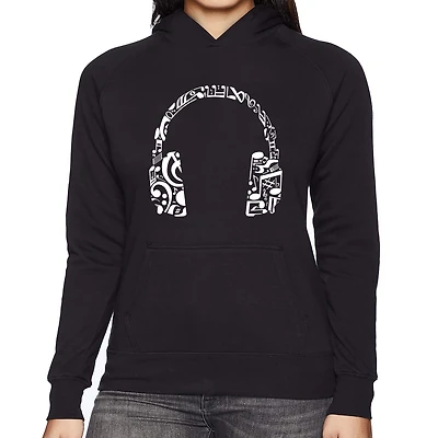 LA Pop Art Music Note Headphones - Women's Word Hooded Sweatshirt