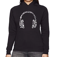 LA Pop Art Music Note Headphones - Women's Word Hooded Sweatshirt
