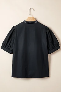 Threaded Pear Women's Raelynn Contrast Embroidered Detail Blouse