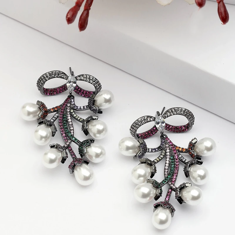 AGP PARIS Womens Diva Bow Shaped Grapevine Drop Earrings