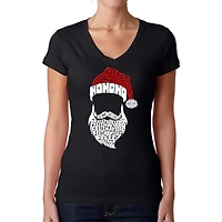 LA Pop Art Womens Word V-Neck T-Shirt - Feliz Navidad Santa Claus