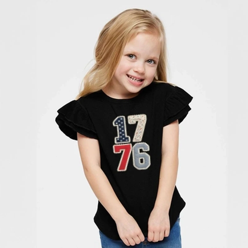 The Juniper Shop - 1776 Stacked Faux Patchwork Flutter Sleeve Graphic T-Shirt
