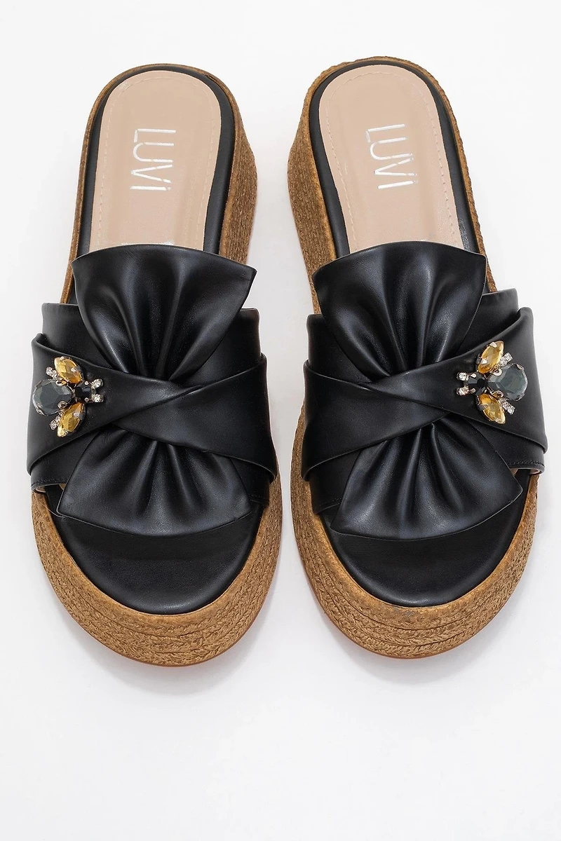 Prologue Shoes Womens Shara Braided Bow & Bee Buckle Platform Sandal