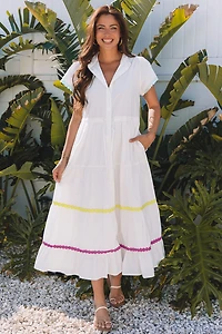 Threaded Pear Women's Aleah Rickrack Trim Short Sleeve Long Dress