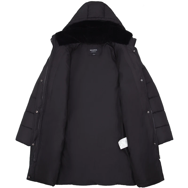 Rokka&Rolla Womens Long Puffer Jacket With Fleece-lined Hood